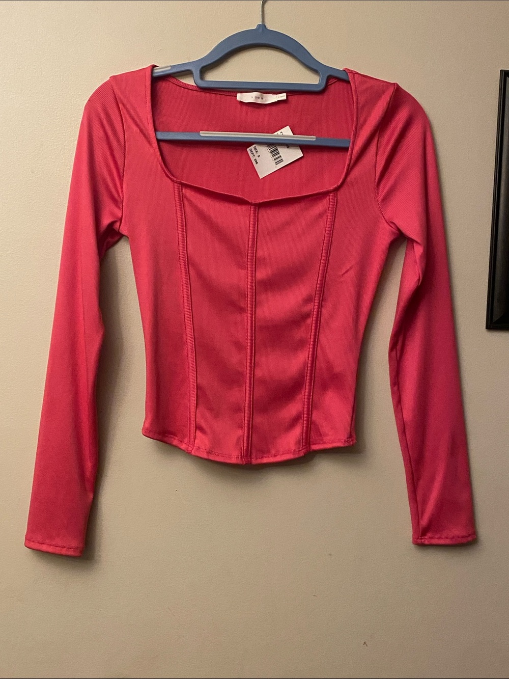 Lush Fitted Long Sleeve Square Neck Fuchsia Pink Top 🆕